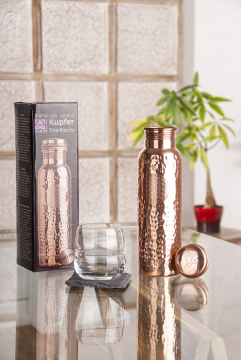 Trinkflasche aus Kupfer, 900 ml, mit der Blume des Lebens
