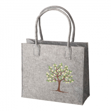 Filztasche mit Baum bestickt, hellgrau, L