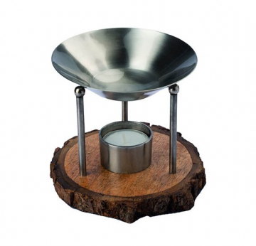 Aromalampe „Holzscheibe“, antique-silbern