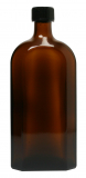 Glasflasche, 500 ml, braun, flach-eckig, mit Verschlusskappe schwarz