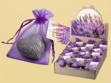 Schafmilchseife “Herz“ Lavendel, 65 g, im Organzasäckchen